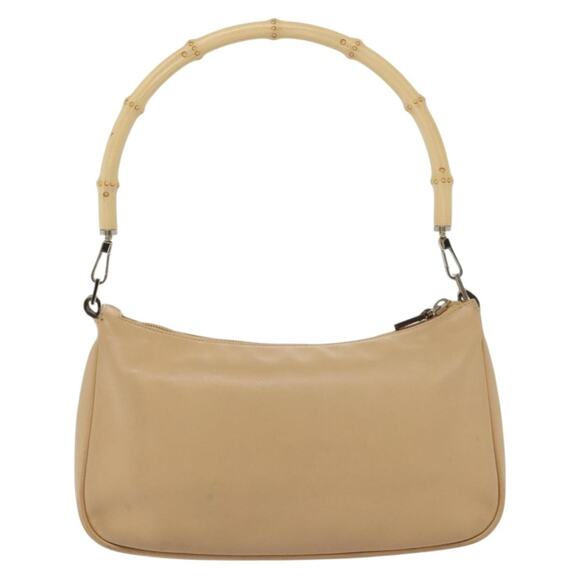 GUCCI Bamboo Shoulder Bag Leather Beige Silver 001 001 - Picture 3 of 16